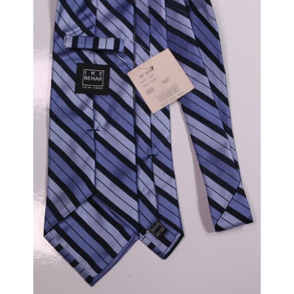 Ike Behar Blue Striped Repp Silk Necktie Tie - Picture 4 of 6